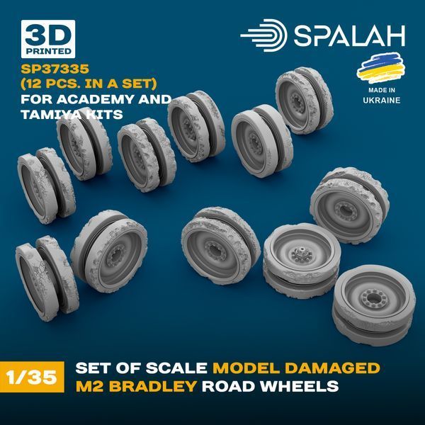Set of scale model "Damaged M2 Bradley Road Wheels for Academy and Tamiya kits", (12 pcs.)